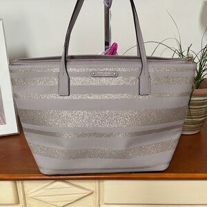Kate Spade Silver Glitter Stripe Tote